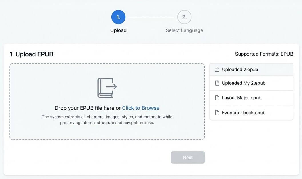 epub translator app interface