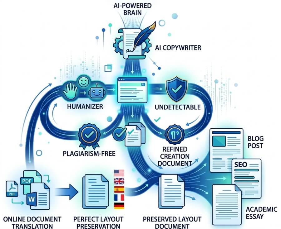 ai agent for writing, humanizing, and translation